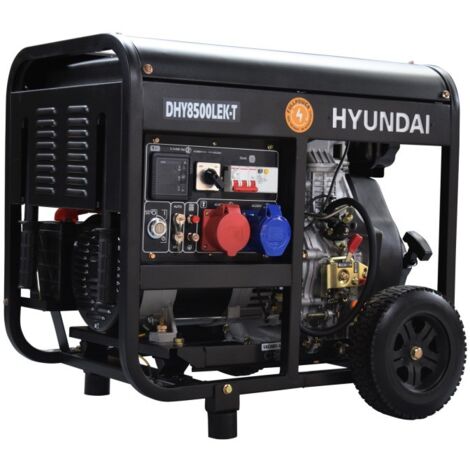 Hyundai – Groupe électrogène diesel triphasé 7,9 kVA – Monophasé 6 kW – Moteur 4 temps refroidi par air – Alarme bas niveau d'huile - DHY8500LEK-T