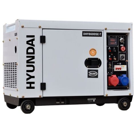 Hyundai – Groupe électrogène diesel insonorisé 7,9 kVA triphasé – Système de démarrage rapide – 72 dBA à 7m – Idéal pour chantiers professionnels - DHY8600SE-T