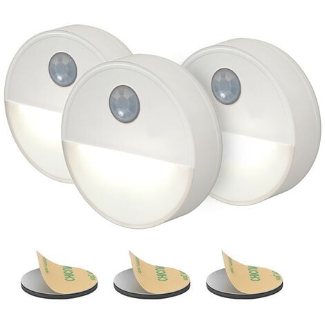 Proxinova® Veilleuse à détecteur de mouvement PIR - 3 pièces - Veilleuse LED blanc froid avec batterie de basse consommation pour armoires, salles de bains et escaliers - Blanc