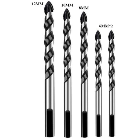 5 Pcs Foret, Foret de Maçonnerie en Carbure de Tungstène Set Pour Métal Acier, Tuile De Céramique Porcelaine, Béton, Brique, Plastique Et Bois - 62 /8/10 /12mm