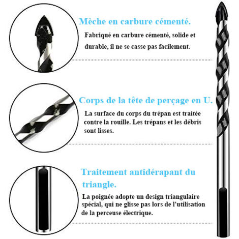 5 Pcs Foret, Foret de Maçonnerie en Carbure de Tungstène Set Pour Métal Acier, Tuile De Céramique Porcelaine, Béton, Brique, Plastique Et Bois - 62 /8/10 /12mm