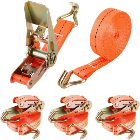 4 Pièces Sangle à Cliquet avec Crochets,Longueur 6 m,Largueur 25 mm,Sangle d'Arrimage à Cliquet,Sangles de Serrage,Supportant Une Charge Maximale Totale de 1000 kg