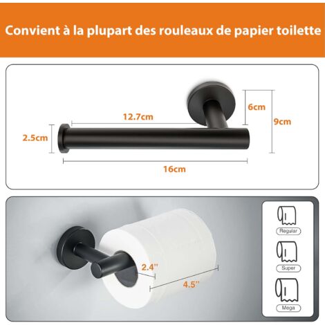 Porte-rouleau de papier toilette noir mat épais en acier inoxydable SUS304 antirouille pour salle de bain, cuisine, salle de bain