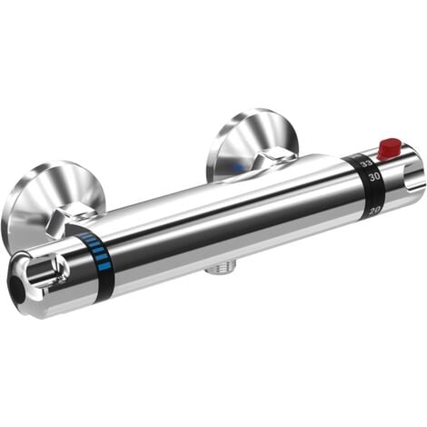 Mitigeur de Douche Thermostatique à Fixation Murale Anti-brûlure, Raccord G 1/2", Robinet de douche en Laiton Avec Bouton,Température Constante Intelligente, Chromé