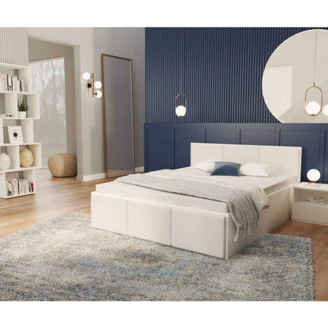 Lit coffre Barcelona 140 x 200 cm avec sommier à lattes relevable Blanc (1/5)