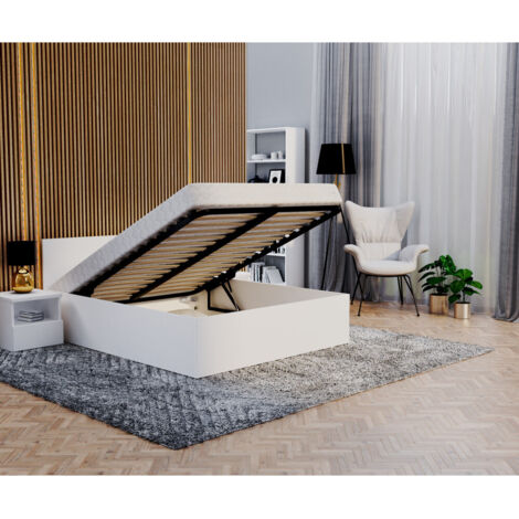 Lit coffre Paris 160 x 200 cm avec sommier à lattes relevable Blanc (1/5)