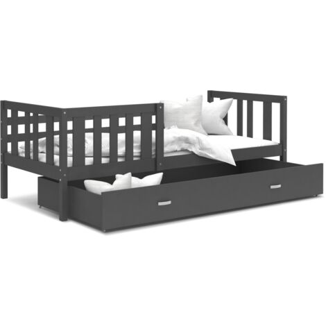 Lit enfant NEMO 90X190 cm - 1 Sommier et Tiroir inclus Gris (1/3)