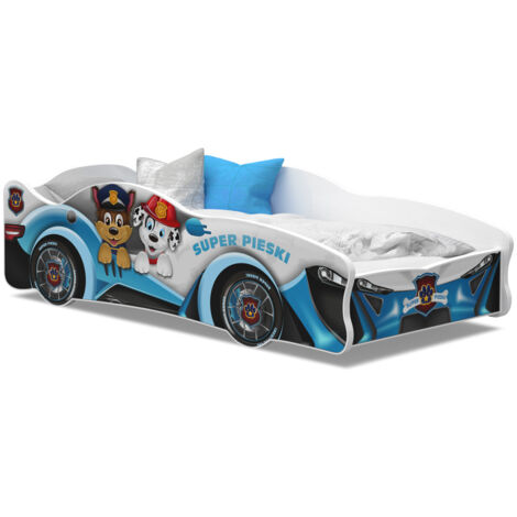 Lit enfant voiture 80 x 160 cm - Pat Patrouille - Matelas et sommier inclus Blanc (1/3)