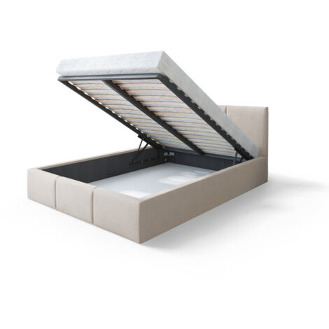 Lit coffre Tulum 160 x 200 cm – Sommier à lattes relevable – Coffre de rangement spacieux – Tissu velours résistant à l'abrasion (1/5)