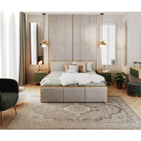Lit coffre Barcelona 140 x 200 cm avec sommier à lattes relevable Chêne - Gris clair