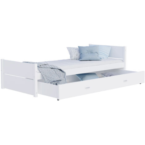 Lit enfant  Simon 90X200 cm -  1 Sommier et Tiroir inclus Blanc (1/3)