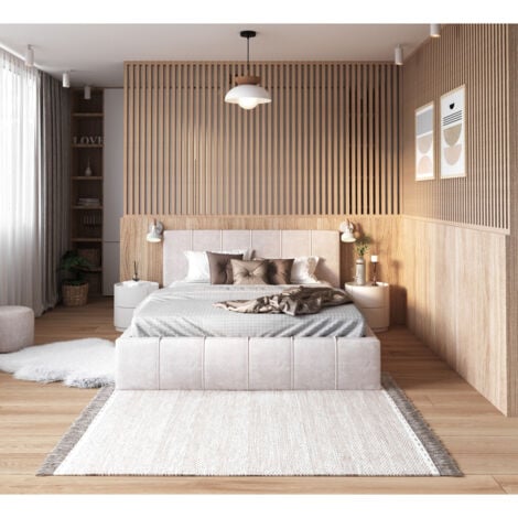 Lit coffre ATLANTA 160 x 200 cm avec sommier à lattes relevable Beige