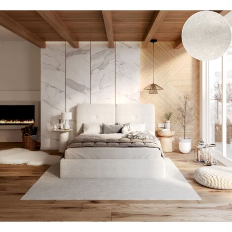 Lit coffre Bedretti 160 x 200 cm - Tissu cléo - sommier à lattes relevable Blanc (1/5)
