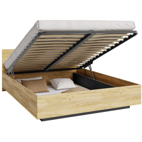 Lit coffre Perou 140 x 200 cm avec sommier à lattes relevable Chêne (1/5)