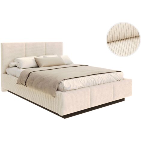 Lit coffre Aveiro velours côtelé 160 x 200 cm avec sommier à lattes relevable Beige Foncé (1/5)