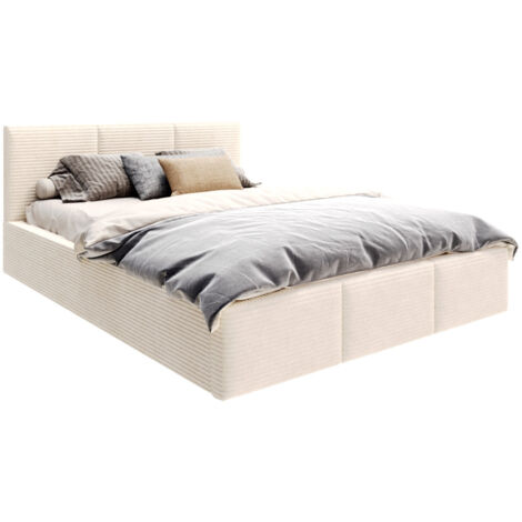 Lit coffre Tulum 140 x 190 cm - Velours cotelé - avec sommier à lattes relevable Beige (1/5)