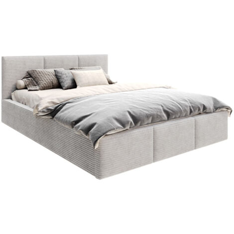 Lit coffre Tulum 160 x 200 cm - Velours cotelé - avec sommier à lattes relevable Gris Clair (1/5)