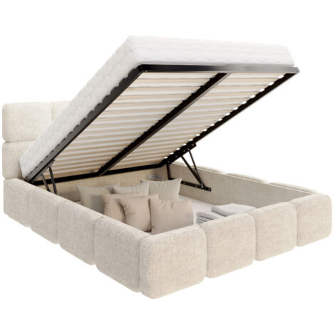 Lit coffre Delicato 160 x 200 cm avec sommier à lattes relevable Créme