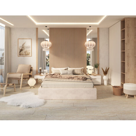 Lit coffre Orlane 180 x 200 cm avec sommier à lattes relevable Beige Foncé (1/5)