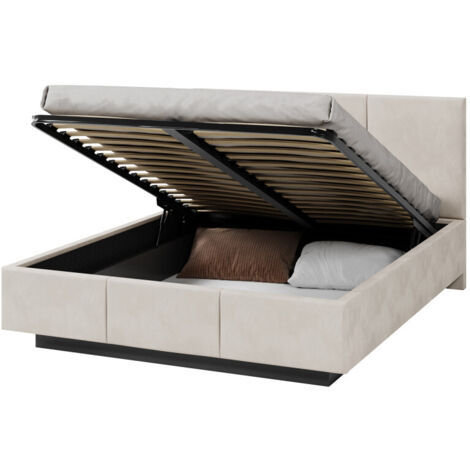 Lit coffre Aveiro 120 x 200 cm avec sommier à lattes relevable Crème (1/5)