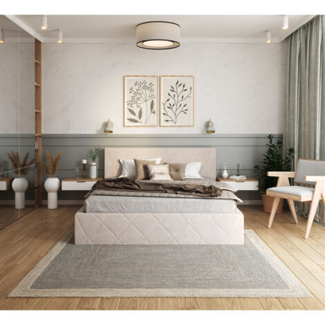 Lit coffre Oslo 160 x 200 cm avec sommier à lattes relevable Beige (1/5)