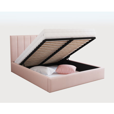 Lit coffre Lorado 140 x 190 cm avec sommier à lattes relevable Rose pâle (1/5)