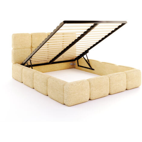 Lit coffre Delicato 140 x 190 cm avec sommier à lattes relevable Jaune miel