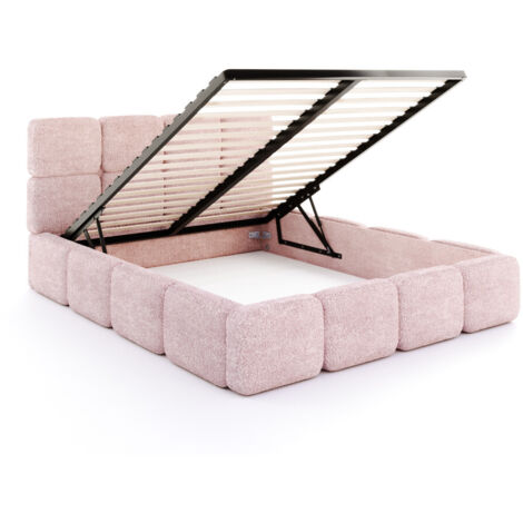 Lit coffre Delicato 140 x 190 cm avec sommier à lattes relevable Rose pâle
