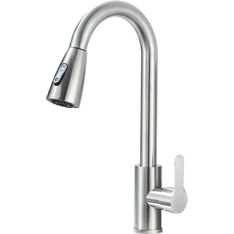 Rubinetto da Cucina con doccetta estraibile Rubinetto per lavello con rotazione a 360° in Acciaio Inox Nichel Spazzolato