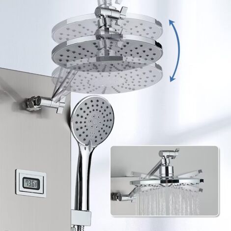 Pannello doccia in acciaio inox con rubinetto, 4 modalità di uscita dell'acqua, pannello doccia completo con indicatore di temperatura LCD, sistema doccia massaggio,Nichel spazzolato
