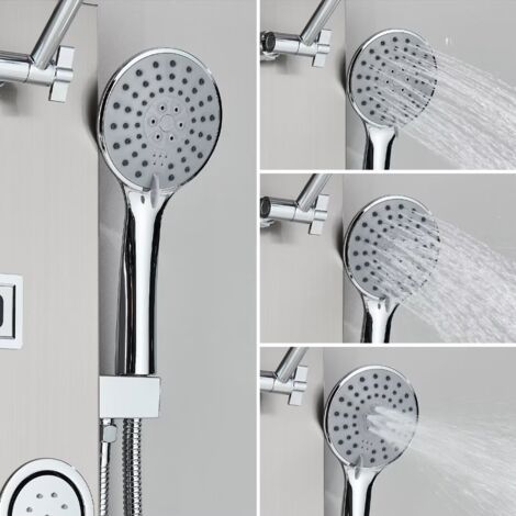 Pannello doccia in acciaio inox con rubinetto, 4 modalità di uscita dell'acqua, pannello doccia completo con indicatore di temperatura LCD, sistema doccia massaggio,Nichel spazzolato