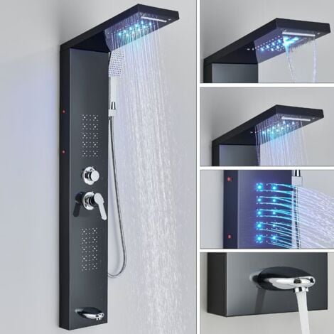 Onyzpily LED Pannello Doccia Idromassaggio In 304 Acciaio Inox, Colonna Doccia Con Miscelatore,Display LCD,Multifunzione Con Soffione Fisso,Massaggi ,Doccetta E Bocca Vasca