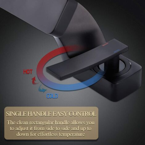 BEBUSINGOTO Rubinetto Moderno Per Bagno In Ottone Nero, Miscelatore Per Lavabo A Cascata Rubinetto Per Lavabo Con Altezza Beccuccio 145 Mm Acqua Calda E Fredda Disponibile 87319477 - Foto 8