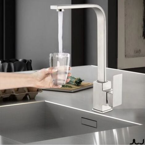 Spazzolato Rubinetto da cucina, miscelatore da cucina,a forma di L, con beccuccio alto,rubinetto per lavello con attacco G3/8, acciaio inossidabile