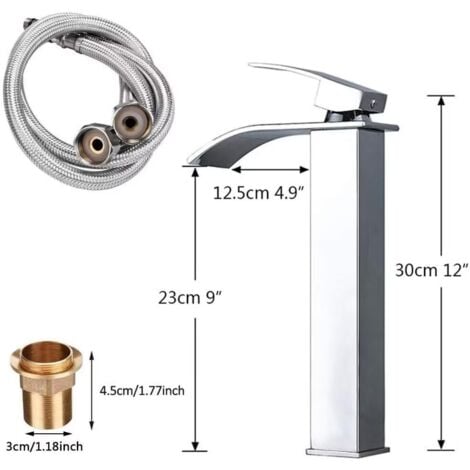Onyzpily Rubinetto Bagno Cascata Lavabo Alto,Rubinetto Miscelatore per Lavabo a Freddo e Caldo con Monocomando ，Rubinetto alto moderno in galvanotecnica