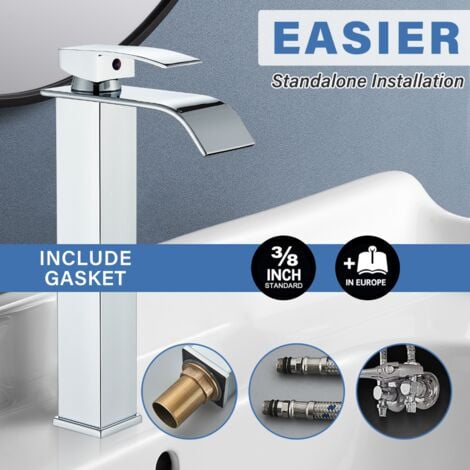 Onyzpily Rubinetto Bagno Cascata Lavabo Alto,Rubinetto Miscelatore per Lavabo a Freddo e Caldo con Monocomando ，Rubinetto alto moderno in galvanotecnica