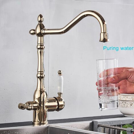 Rubinetto Cucina 3 Vie Nero Opaco - Miscelatore Girevole 360° Con Acqua Potabile - Foto 5