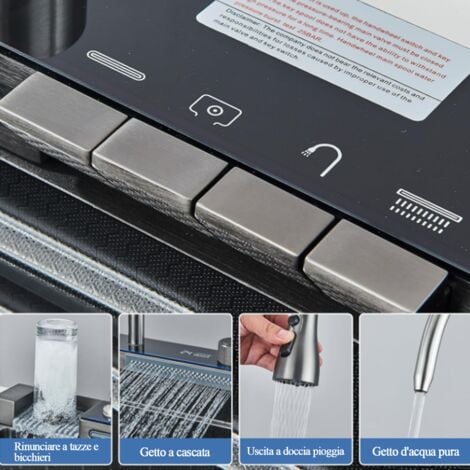 Lavello da Cucina Lavello cucina multifunzione Lavello a cascata Lavello da incasso con rubinetto digitale multifunzionale e vari accessori grigio canna di fucile