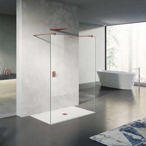 GRAND VERRE Paroi de douche à l'Italienne avec entrée des deux cotés Paroi de douche avec 2 barres de fixation en Rose d'or 120x200 (1/4)