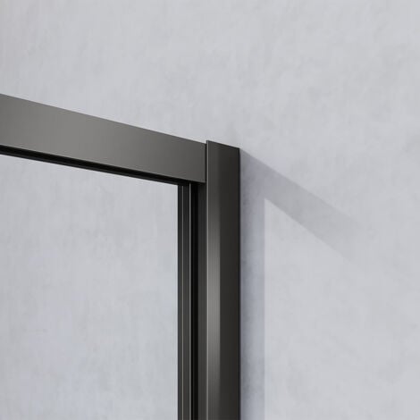 GRAND VERRE Porte de douche pivotante avec profilés en noir mat ouverture 180° pour installation en niche 100x195