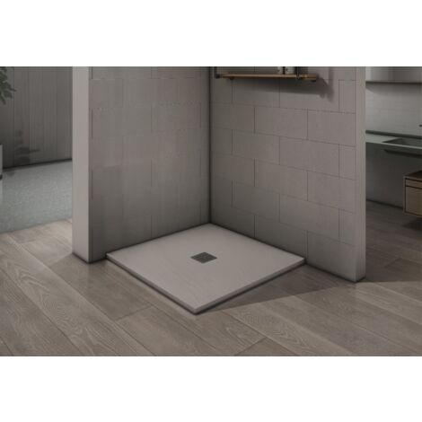GRAND VERRE Receveur de douche noir surface ardoisée antidérapante avec bonde et grille en inox 76x80 (1/5)