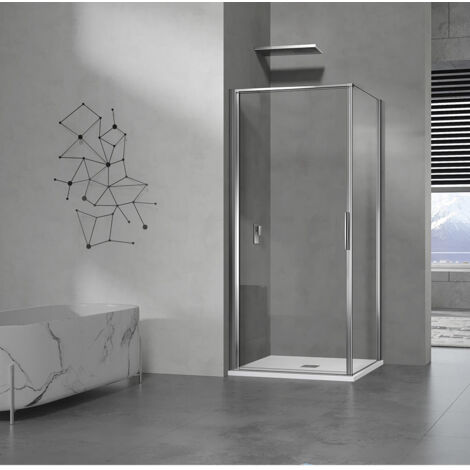 GRAND VERRE Cabine de douche à ouverture intérieure et extérieure en verre 6mm transparent profilés en aluminium chromé 90x90 (1/5)
