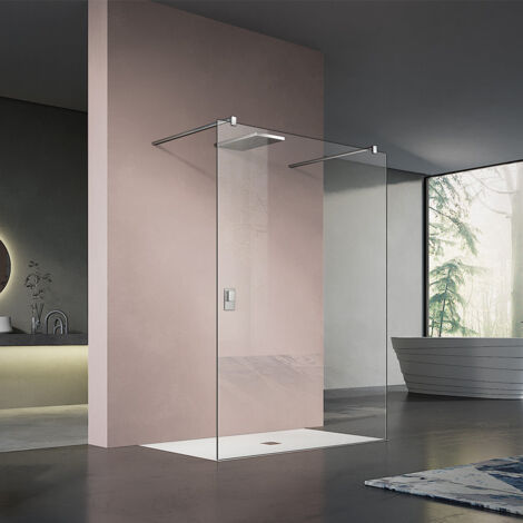 GRAND VERRE Paroi de douche largeur 140cm réglable avec deux barres de fixation 140cm réglable en aluminium chromé (1/5)