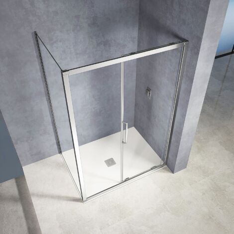 GRAND VERRE Cabine de douche avec ouverture coulissante accès de face profilés chromés 120x90