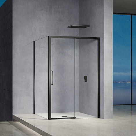 GRAND VERRE Cabine de douche avec ouverture coulissante accès de face profilés noirs mat 100x90 (1/5)