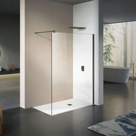 GRAND VERRE Paroi de douche à l'Italienne en verre 8mm anti-calcaire avec profilé et barre de fixation en Aluminium Bronze 120x200 (1/4)