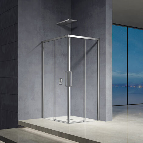 Grand Verre – Cabine de douche 90x90cm – Hauteur 185cm – Verre sécurit 6mm anticalcaire – 2 portes coulissantes – Profilés en aluminium chromé (1/5)