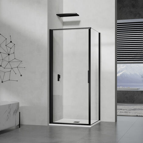 GRAND VERRE Cabine de douche à ouverture intérieure et extérieure en verre 6mm transparent profilés en aluminium noir mat 100x80 (1/5)