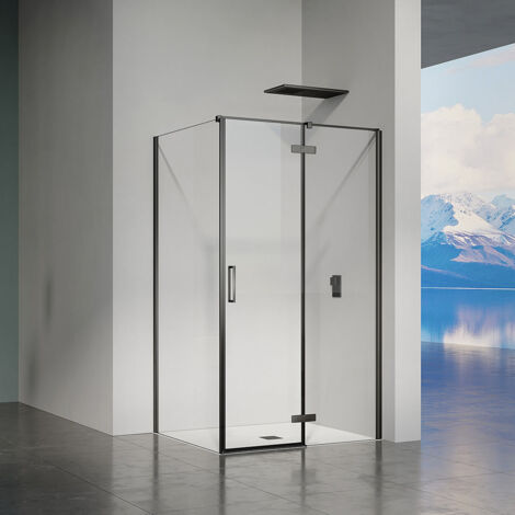 GRAND VERRE Cabine de douche en verre et alu noir avec porte pivotante ouvrante vers la droite 120x80x195 (1/5)
