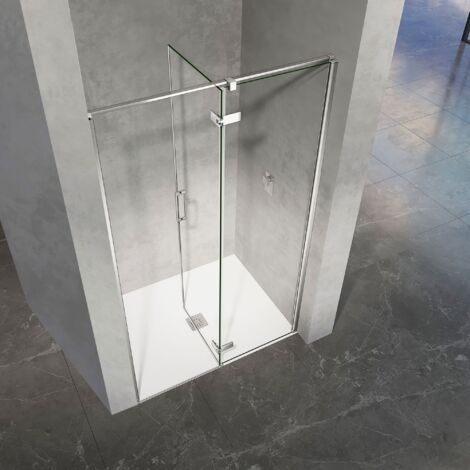 GRAND VERRE Porte de douche ouverture vers la droite avec partie fixe et partie pivotante 90x195 profilés chromés (1/5)